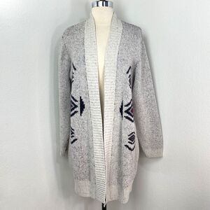 London Kaye Gray Cotton Cardigan Sweater Medium Ethnic Southwestern Country Girl